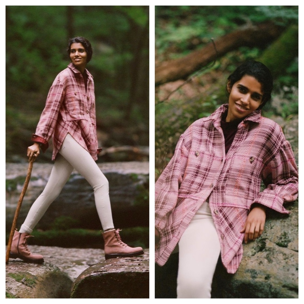 Hudson Plaid Shirt Jacket in Purple Motif